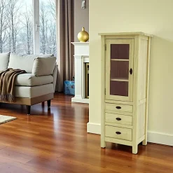 Tradition Meubles De Salon·Colonnes De Rangement|Meubles De Rangement·Colonnes De Rangement|Colonne vitrine 1 porte 3 tiroirs hévéa 130cm