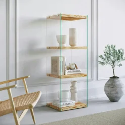 LHASA Meubles De Rangement·Petits Meubles De Rangement|Colonne vitrine design - bois clair, 4 plateaux