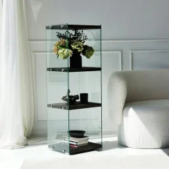 LHASA Meubles De Rangement·Petits Meubles De Rangement|Colonne vitrine design - bois gris foncé, 3 plateaux