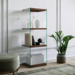 LHASA Meubles De Rangement·Petits Meubles De Rangement|Colonne vitrine design - bois brun, 4 plateaux