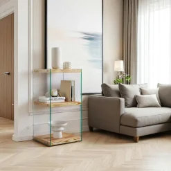 LHASA Meubles De Rangement·Petits Meubles De Rangement|Colonne vitrine design - bois clair, 3 plateaux