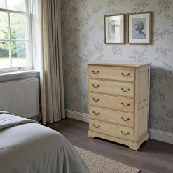 Tradition Commodes En Bois|Commode / Chiffonnier Hévéa 5 tiroirs 89x46x117cm