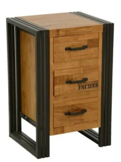 Docker Commodes Industrielles|Commodes En Bois|Commode / Chiffonnier hévéa recyclé naturel et métal noirci 2 tiroirs 1 niche 60X40X110cm