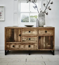 Docker Commodes Industrielles|Commodes En Bois|Commode / Chiffonnier hévéa recyclé naturel et métal noirci 3 tiroirs 60X40X110cm