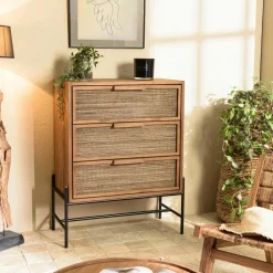 Swing Commodes En Bois|Commode 3 tiroirs en teck recyclé massif 84 cm