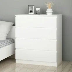 MARFA Commodes Blanches|Commodes En Bois|Commode blanche moderne 4 tiroirs, format compact