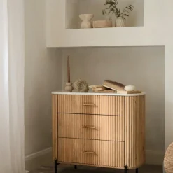 MASSA Commodes Blanches|Commodes En Bois|Commode en bois de manguier et marbre 6 tiroirs