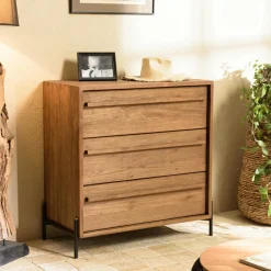 Swing Commodes En Bois|Commode en teck recyclé 3 tiroirs tressage coco