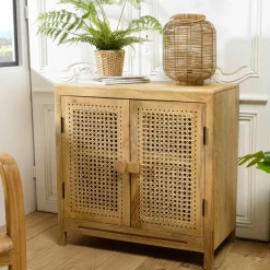 Swing Commodes En Bois|Commode en teck recyclé 3 tiroirs tressage coco