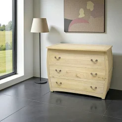 Tradition Commodes En Bois|Commode galbée 3 tiroirs hévéa 103x53x80cm