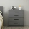 MARFA Commodes En Bois|Commode grise moderne 4 tiroirs, poignées noires