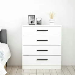 MARFA Commodes En Bois|Commode grise moderne 4 tiroirs, poignées noires