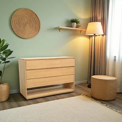 Baltic Commodes Scandinaves|Commodes En Bois|Commode Hévéa 3 tiroirs, 1 niche basse 120x50x86cm