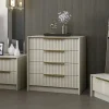 BYRON Commodes Blanches|Commodes En Bois|Commode moderne 4 tiroirs beige, façade rainurée