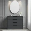 BYRON Commodes En Bois|Commode moderne grise 4 tiroirs, miroir assorti