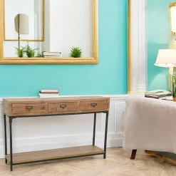 Loft / Loft Colors Consoles Avec Tiroirs|Consoles Avec Tiroir|Console 3 tiroirs, 1 plateau bas en Hévéa recyclé naturel et métal 120x30x75 LOFT