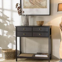 ALCUDIA Consoles Avec Tiroirs|Consoles Avec Tiroir|Console 4 tiroirs en bois noir 80 cm