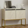 JENA Consoles En Bois|Consoles En Bois|Console basse avec niches de rangement, effet travertin