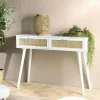 CALVIA Consoles Scandinaves|Consoles Avec Tiroirs|Console blanche moderne 2 tiroirs cannage naturel