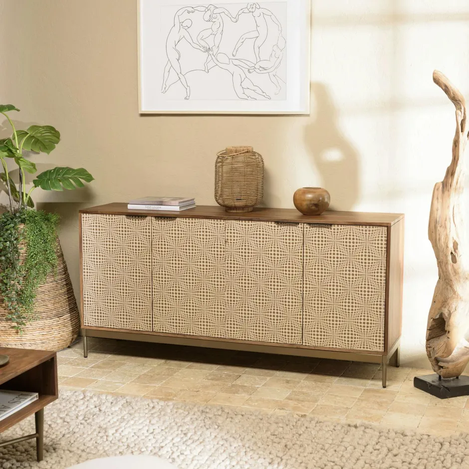 KANHA Consoles Avec Tiroirs|Consoles Avec Tiroir|Console bois vintage pieds métal laiton 2 tiroirs graphiques