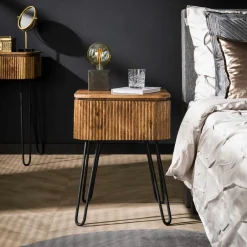 DELHI Consoles Avec Tiroirs|Consoles Avec Tiroir|Console de chambre en bois de manguier motif baguette 2 tiroirs