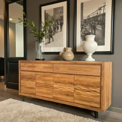 DELHI Consoles Avec Tiroirs|Consoles Avec Tiroir|Console de chambre en bois de manguier motif baguette 2 tiroirs