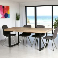 MARFA Consoles En Bois|Consoles En Bois|Console de salon noire ovale - pieds en V, effet bois