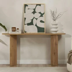 MARFA Consoles En Bois|Consoles En Bois|Console de salon noire ovale - pieds en V, effet bois