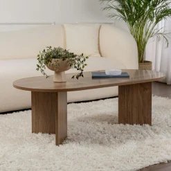 MARFA Consoles En Bois|Consoles En Bois|Console de salon ovale effet noyer clair - pieds en V