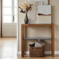 LHASA Consoles En Bois|Consoles En Bois|Console de salon verre teinté bois brun - 2 plateaux