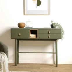 GUILIN Consoles Avec Tiroirs|Consoles Avec Tiroir|Console d'entrée 3 tiroirs bois vert nature