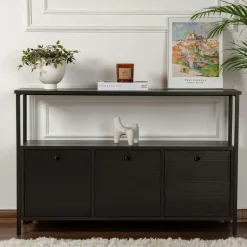 JENA Consoles En Bois|Consoles En Bois|Console d'entrée avec rangement 3 niches, effet bois noir