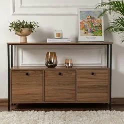 JENA Consoles En Bois|Consoles En Bois|Console d'entrée avec rangement 3 niches, effet noyer