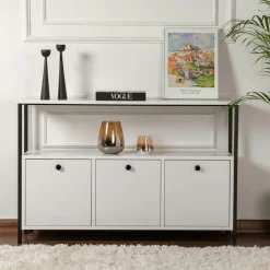 JENA Consoles En Bois|Consoles En Bois|Console d'entrée blanche avec rangement 3 niches