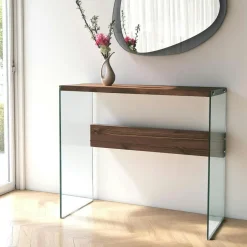 LHASA Consoles En Bois|Consoles En Bois|Console d'entrée minimaliste en verre et bois brun
