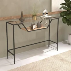 JENA Consoles En Bois|Consoles En Bois|Console d'entrée noire minimaliste - 2 plateaux