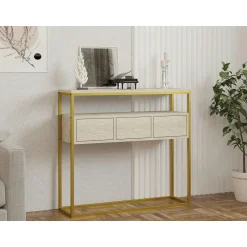 JENA Consoles En Bois|Consoles En Bois|Console d'entrée rangements fermés, effet marbre beige