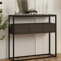 JENA Consoles En Bois|Consoles En Bois|Console d'entrée rangements fermés, effet marbre beige