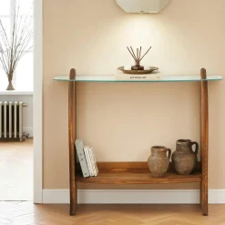 ANZIO Consoles En Bois|Consoles En Bois|Console d'entrée vintage - bois brun, verre