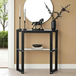 LHASA Consoles En Bois|Consoles En Bois|Console en verre et bois anthracite - 2 plateaux
