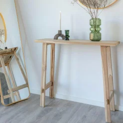 MENDOZA Consoles En Bois|Consoles En Bois|Console entrée rustique - bois clair, pieds tréteaux