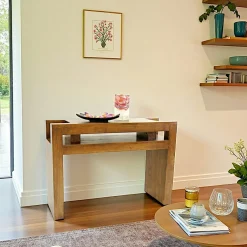 Olga Consoles En Bois|Consoles En Bois|Console Hévéa 2 niches intégrées dans son double plateaux 110x40x78cm