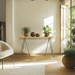 BAGAN Consoles En Bois|Consoles En Bois|Console pieds tréteaux métal vert et pin