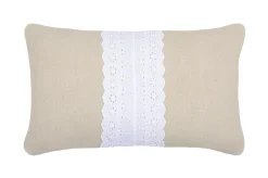 Univers Déco·Classique Chic|Textile·Coussins|Coussin déco couleur lin et vert avec dentelle blanche 30x50cm MUMMY