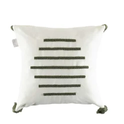 IZMIR Textile·Coussins|Coussin en lin à pompons – rayures en bouclette verte