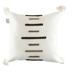 IZMIR Textile·Coussins|Coussin en lin écru – motif losange noir stylisé