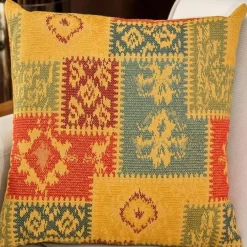 IZMIR Textile·Coussins|Coussin ethnique jaune – motif patchwork