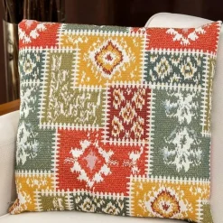 IZMIR Textile·Coussins|Coussin ethnique jaune – motif patchwork