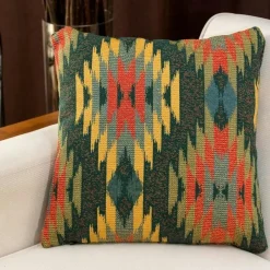 IZMIR Textile·Coussins|Coussin rétro – fleurs encadrées multicolores