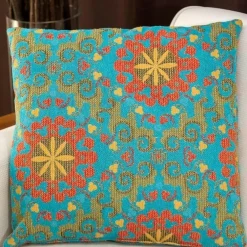 IZMIR Textile·Coussins|Coussin rétro – fleurs encadrées multicolores